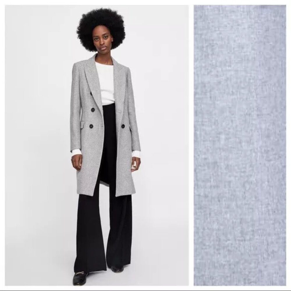 ZARA Woman's Double Breasted Manteco Premium Quality Fabrics Coat Gray Size S